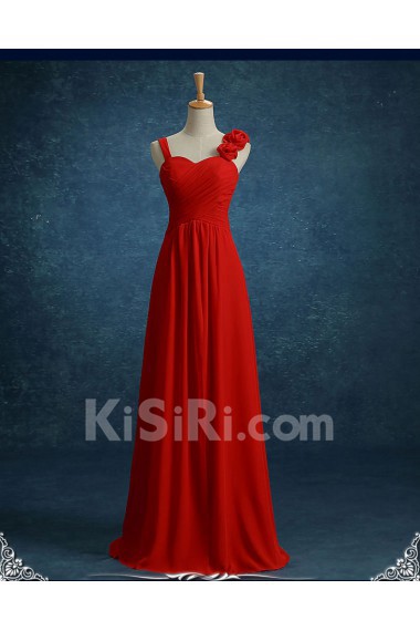 Chiffon, Lace Sweetheart Floor Length Sleeveless Sheath Dress with Handmade Flowers