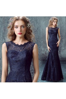 Lace Scoop Floor Length Sleeveless Mermaid Dress with Embroidered