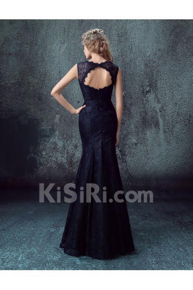 Lace Scoop Floor Length Sleeveless Mermaid Dress with Embroidered