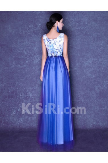 Tulle Scoop Floor Length Sleeveless Sheath Dress with Sequins