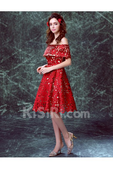 Satin Off-the-Shoulder Knee-Length A-line Dress