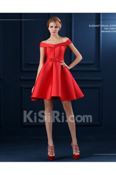 Satin Off-the-Shoulder Mini/Short A-line Dress with Bow