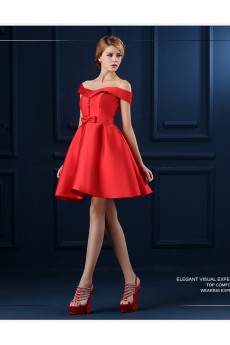 Satin Off-the-Shoulder Mini/Short A-line Dress with Bow