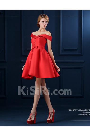 Satin Off-the-Shoulder Mini/Short A-line Dress with Bow