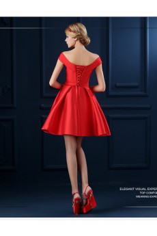 Satin Off-the-Shoulder Mini/Short A-line Dress with Bow