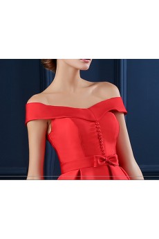 Satin Off-the-Shoulder Mini/Short A-line Dress with Bow