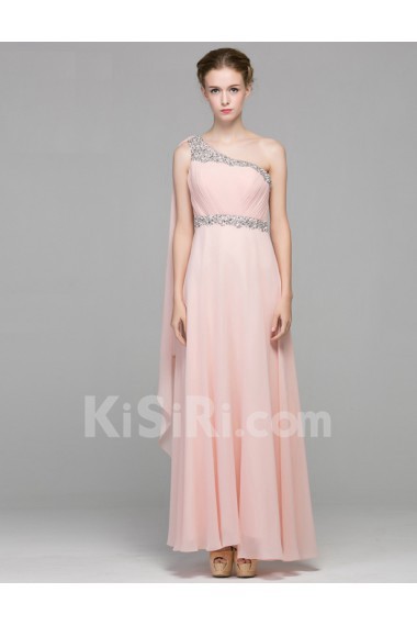 Chiffon One-shoulder Floor Length Sleeveless A-line Dress with Sequins