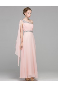 Chiffon One-shoulder Floor Length Sleeveless A-line Dress with Sequins