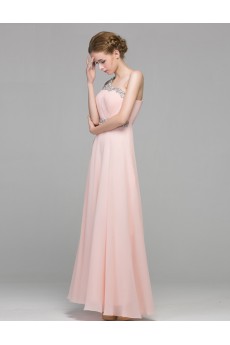 Chiffon One-shoulder Floor Length Sleeveless A-line Dress with Sequins