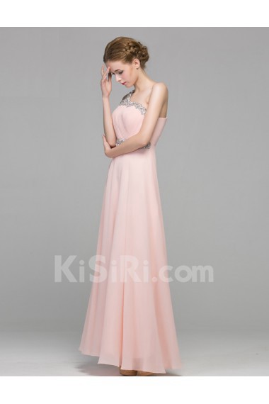 Chiffon One-shoulder Floor Length Sleeveless A-line Dress with Sequins