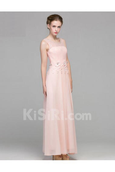 Satin Scoop Ankle-Length Sleeveless Sheath Dress with Lace, Rhinestone