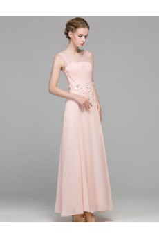 Satin Scoop Ankle-Length Sleeveless Sheath Dress with Lace, Rhinestone