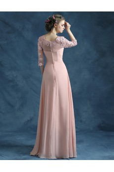 Lace, Chiffon Jewel Floor Length Half Sleeve Sheath Dress with Embroidered, Rhinestone