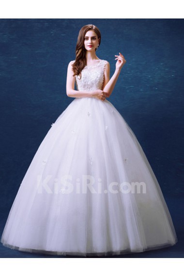 Lace, Organza Scoop Floor Length Sleeveless Ball Gown Dress with Rhinestone