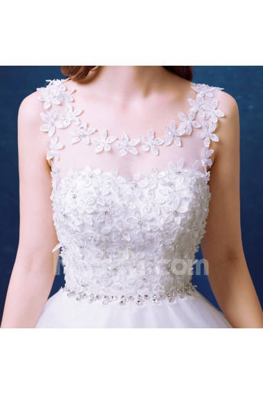 Lace, Organza Scoop Floor Length Sleeveless Ball Gown Dress with Rhinestone