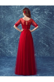 Lace Scoop Floor Length Half Sleeve A-line Dress with Bow