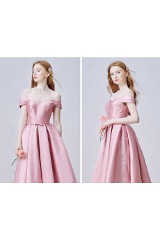 Satin Off-the-Shoulder Knee-Length A-line Dress with Bow