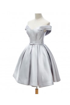 Satin Off-the-Shoulder Knee-Length A-line Dress with Bow