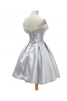 Satin Off-the-Shoulder Knee-Length A-line Dress with Bow