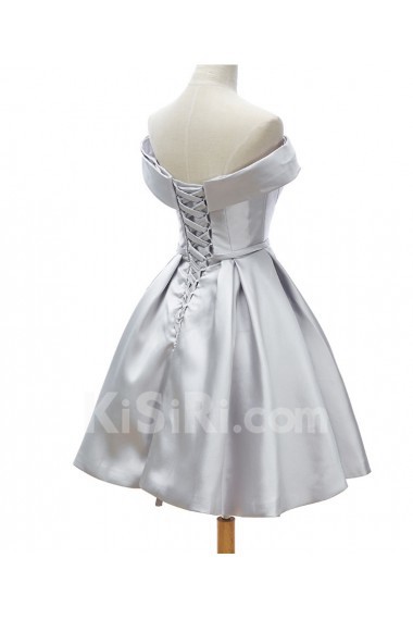 Satin Off-the-Shoulder Knee-Length A-line Dress with Bow