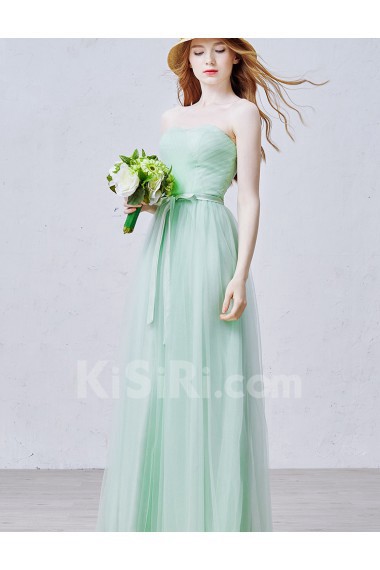 Tulle Strapless Floor Length Sleeveless A-line Dress with Ruched, Bow