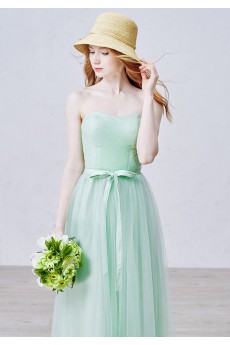 Tulle Strapless Floor Length Sleeveless A-line Dress with Ruched, Bow