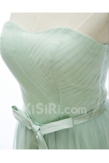 Tulle Strapless Floor Length Sleeveless A-line Dress with Ruched, Bow