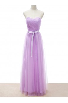 Tulle Strapless Floor Length Sleeveless A-line Dress with Ruched, Bow