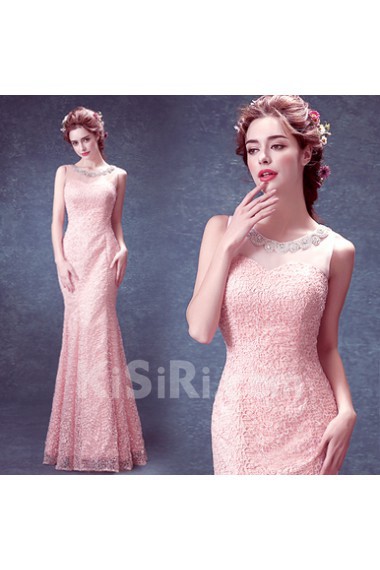 Lace, Chiffon, Tulle Jewel Floor Length Sleeveless Mermaid Dress with Rhinestone