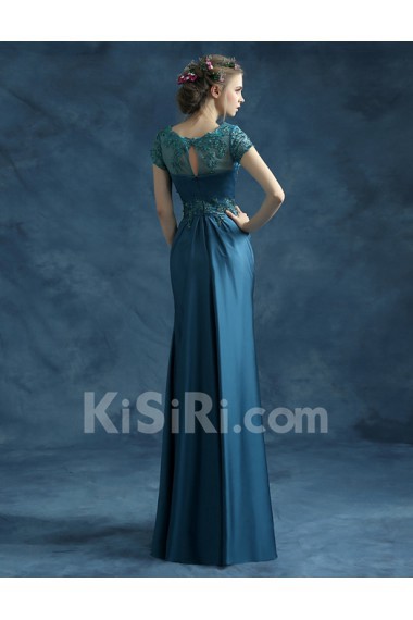 Chiffon, Lace Jewel Floor Length Cap Sleeve Sheath Dress with Embroidered, Sequins