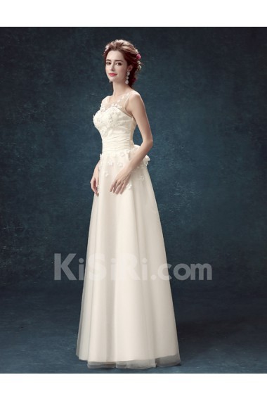 Chiffon, Organza Scoop Floor Length Sleeveless A-line Dress with Handmade Flowers