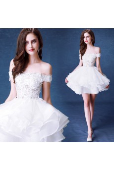 Organza, Lace Off-the-Shoulder Mini/Short Ball Gown Dress with Embroidered