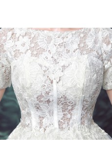 Lace, Organza Jewel Chapel Train Short Sleeve Ball Gown Dress