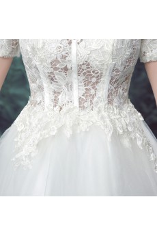 Lace, Organza Jewel Chapel Train Short Sleeve Ball Gown Dress