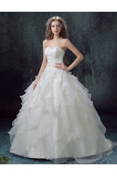 Lace, Organza Sweetheart Floor Length Sleeveless Ball Gown Dress with Embroidered