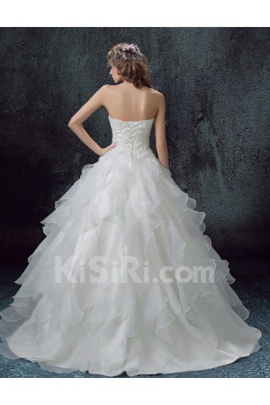 Lace, Organza Sweetheart Floor Length Sleeveless Ball Gown Dress with Embroidered