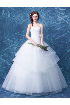 Tulle Sweetheart Floor Length Sleeveless Ball Gown Dress with Bow