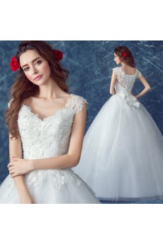 Lace, Organza V-neck Floor Length Cap Sleeve Ball Gown Dress with Embroidered, Sequins