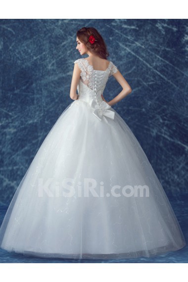 Lace, Organza V-neck Floor Length Cap Sleeve Ball Gown Dress with Embroidered, Sequins