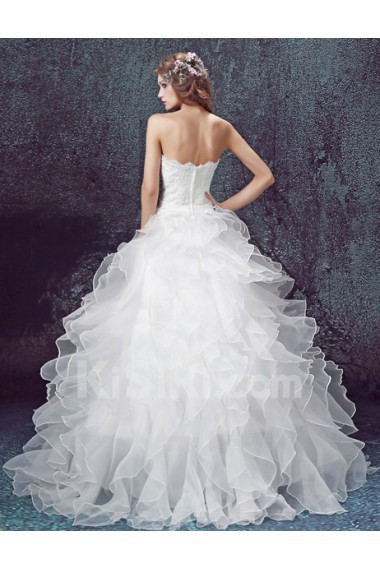 Organza Sweetheart Floor Length Sleeveless Ball Gown Dress with Bow, Sequins