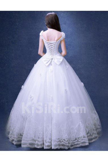 Lace, Tulle Off-the-Shoulder Floor Length Ball Gown Dress with Sequins, Bow