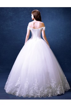 Organza Off-the-Shoulder Floor Length Ball Gown Dress with Beads