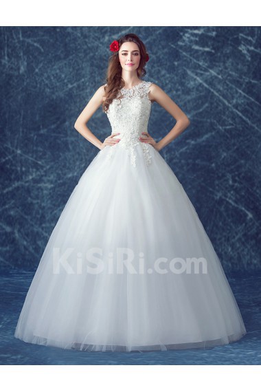 Tulle, Lace Jewel Floor Length Sleeveless Ball Gown Dress with Beads