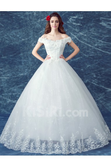 Tulle, Lace Off-the-Shoulder Floor Length Ball Gown Dress with Beads