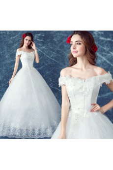 Tulle, Lace Off-the-Shoulder Floor Length Ball Gown Dress with Beads