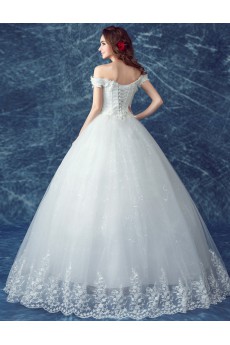 Tulle, Lace Off-the-Shoulder Floor Length Ball Gown Dress with Beads