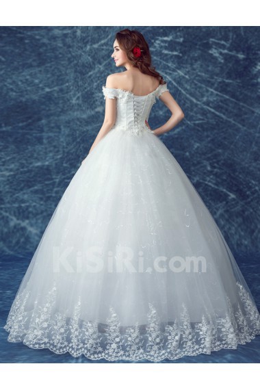 Tulle, Lace Off-the-Shoulder Floor Length Ball Gown Dress with Beads