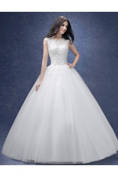 Lace, Organza Jewel Floor Length Sleeveless Ball Gown Dress with Embroidered