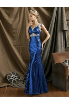 Sequins V-neck Floor Length Sleeveless Meimaid Dress with Rhinestone