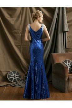 Sequins V-neck Floor Length Sleeveless Meimaid Dress with Rhinestone